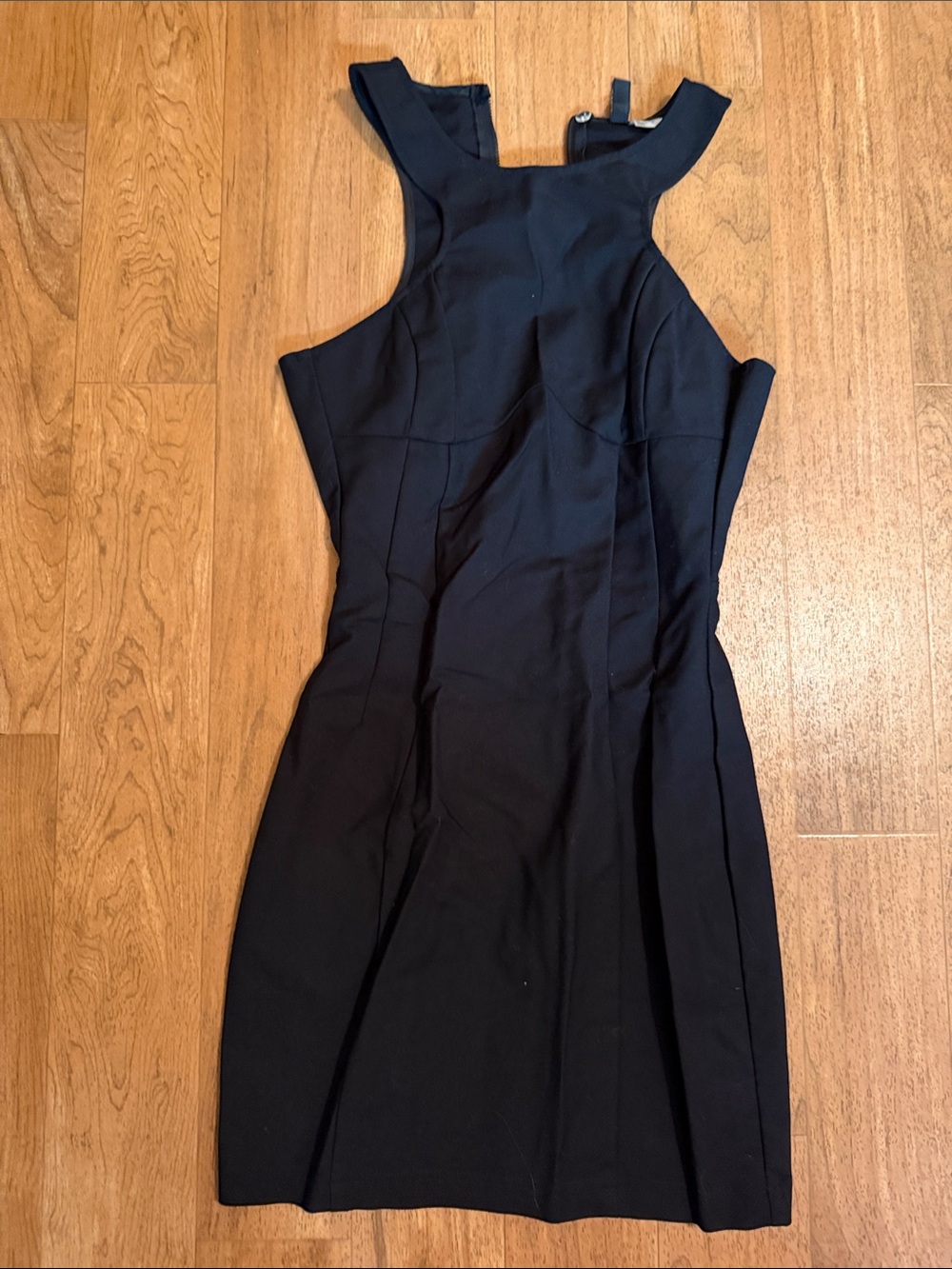 Divided Black Sleeveless Mini Sheath Dress